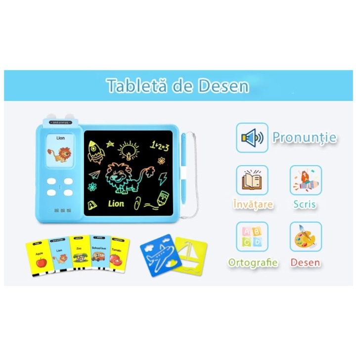 Joc educativ cu tableta de 8.5 inch pentru copii 3-7 ani, invatare engleza, asociere 224 cuvinte cu imagini - Albastru [11]