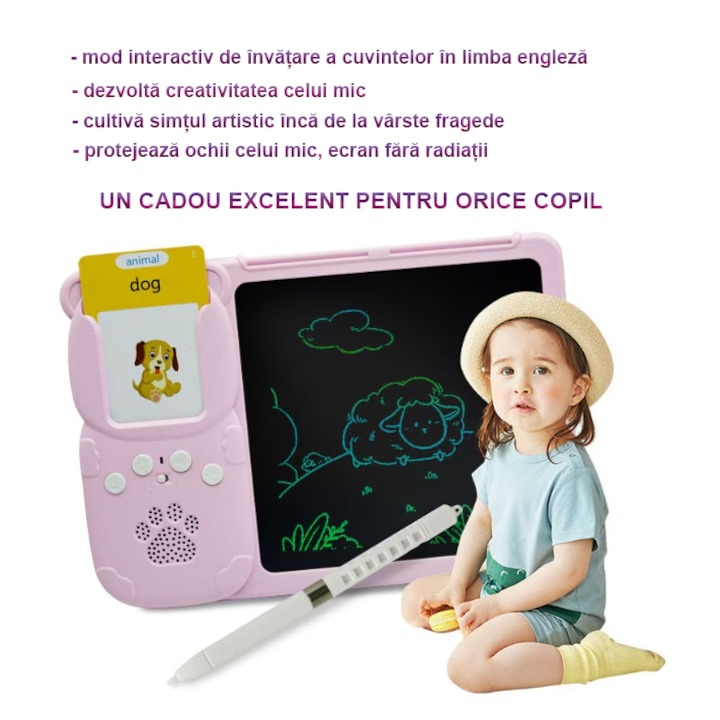 Joc educativ cu tableta de 8.5 inch pentru copii 3-7 ani, invatare engleza, asociere 224 cuvinte cu imagini - Albastru [9]