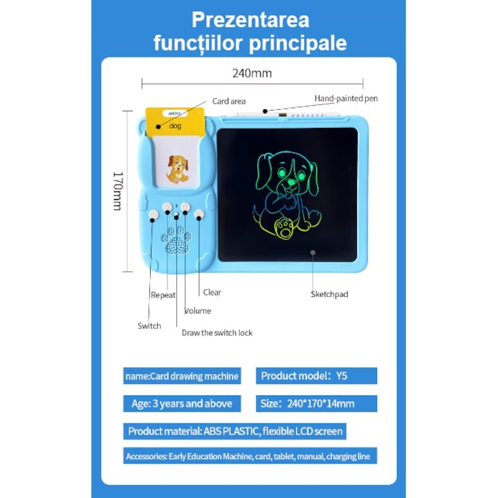 Joc educativ cu tableta de 8.5 inch pentru copii 3-7 ani, invatare engleza, asociere 224 cuvinte cu imagini - Roz [2]