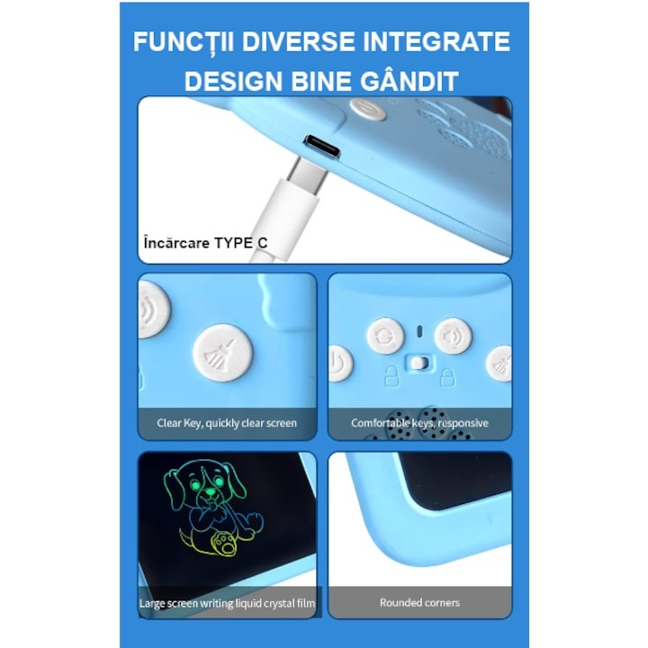 Joc educativ cu tableta de 8.5 inch pentru copii 3-7 ani, invatare engleza, asociere 224 cuvinte cu imagini - Roz [3]