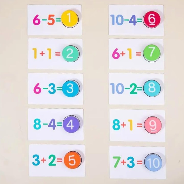 Joc educativ de matematica cu cartonase si placute din lemn, invatare prin joaca, adunare si scadere, 56 cartonase [4]