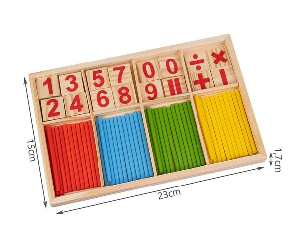 Joc educativ matematic din lemn cu betisoare colorate, numere si simboluri, 72 piese pentru invatare interactiva [2]