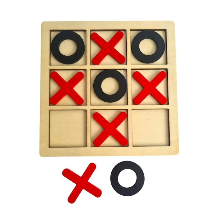 Joc educativ, x si 0, lemn, Montessori, 9 piese, 14.3 x 14.3 cm, negru/rosu [2]