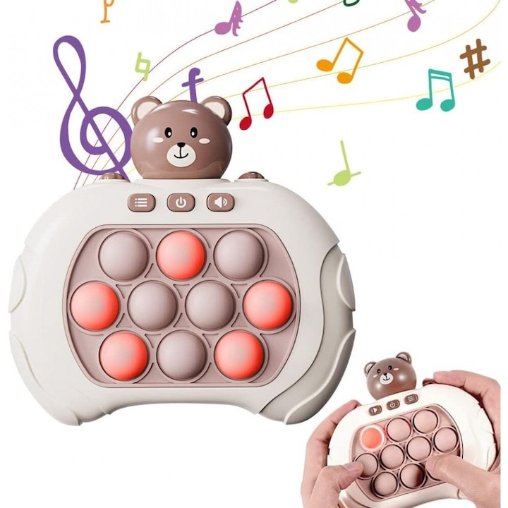 Joc electronic educativ pentru copii, Pop It Maxlife MXPS-100, 4 functii interactive, lumini si sunete, model Ursulet Alb-Maro – jucarie portabila pentru dezvoltarea atentiei si coordonarii [5]