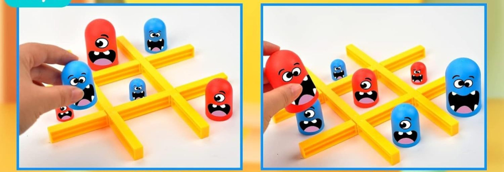 Joc Interactiv Tic Tac Toe Gobble, 18 Piese, 2 Jucatori, Joc Educativ de Strategie si Logica pentru Copii +3 Ani, 21.5 x 4 x 10 cm, Albastru/Rosu [2]
