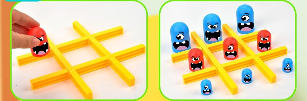 Joc Interactiv Tic Tac Toe Gobble, 18 Piese, 2 Jucatori, Joc Educativ de Strategie si Logica pentru Copii +3 Ani, 21.5 x 4 x 10 cm, Albastru/Rosu [3]