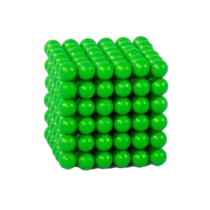 Joc magnetic NeoCube, verde fluorescent, cub 1.8 cm, 216 bile magnetice din neodim 3 mm, cutie metalica cu capac transparent, joc creativ antistres, 14+ [4]