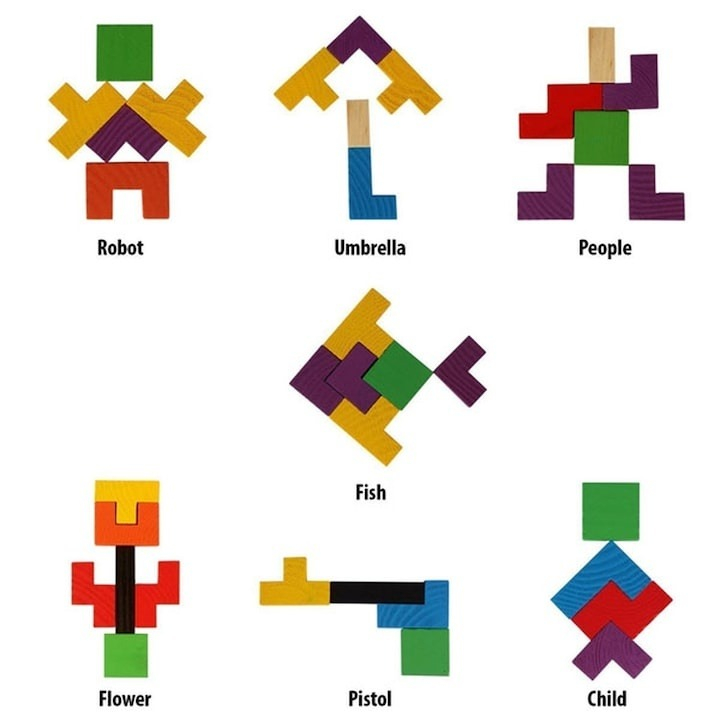 Joc Tetris din lemn pentru copii, 40 piese colorate, tabla de joc inclusa, dezvoltare logica si coordonare, joc educativ si creativ, multicolor [2]