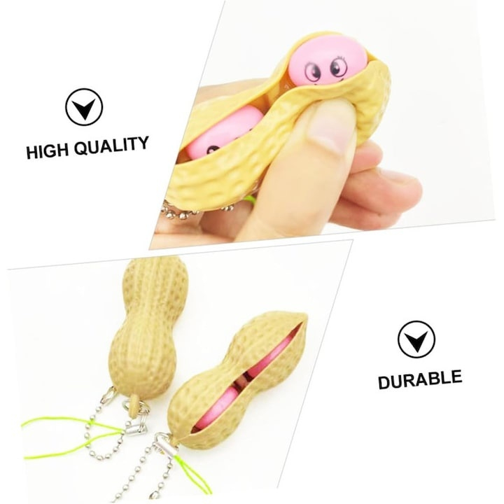 Jucarie antistres, fidget, model aluna, tip breloc, plastic si silicon, 6 x 1.8 cm, crem/roz [7]