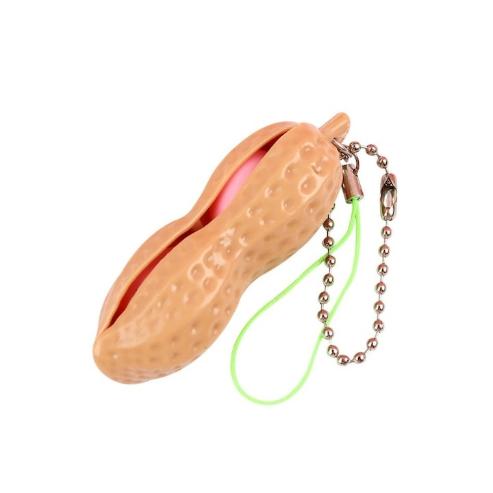 Jucarie antistres, fidget, model aluna, tip breloc, plastic si silicon, 6 x 1.8 cm, crem/roz [8]