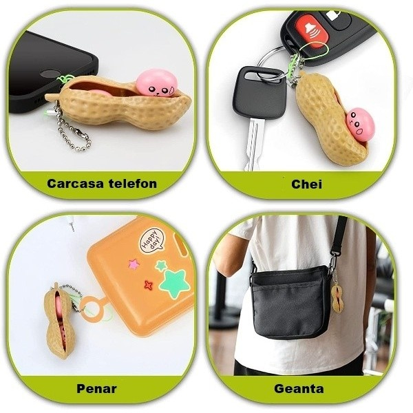 Jucarie antistres, fidget, model aluna, tip breloc, plastic si silicon, 6 x 1.8 cm, crem/roz [11]