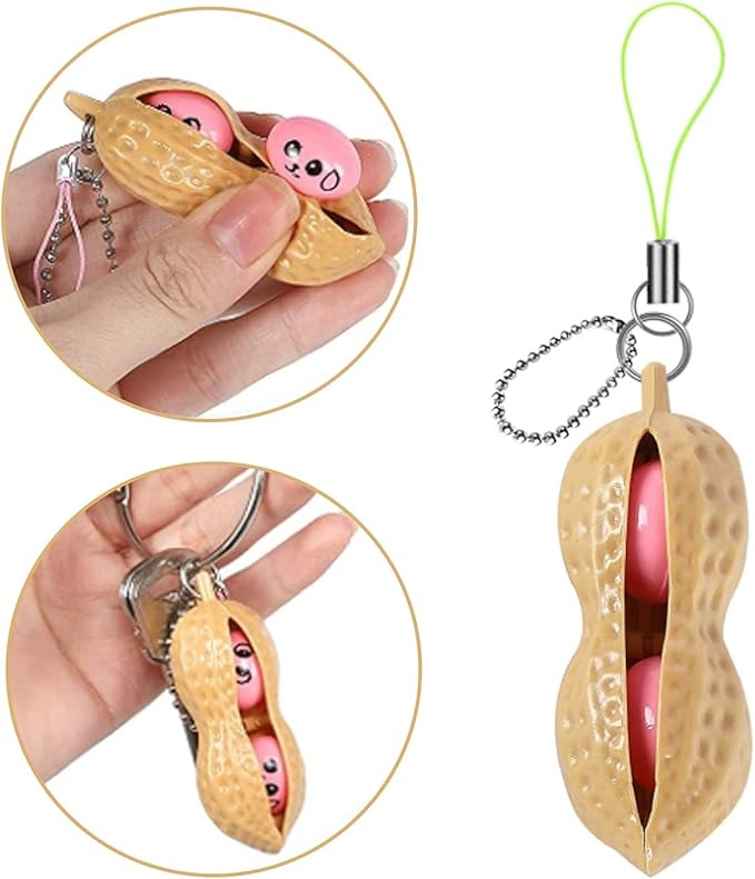 Jucarie antistres, fidget, model aluna, tip breloc, plastic si silicon, 6 x 1.8 cm, crem/roz [6]