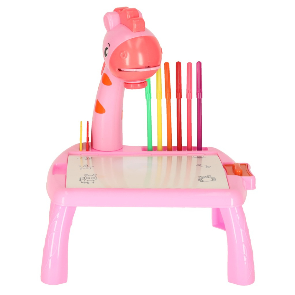 Jucarie educativa, masuta de desenat cu proiector, 12 markere, model girafa, 31 x 35 x 24 cm, roz [11]