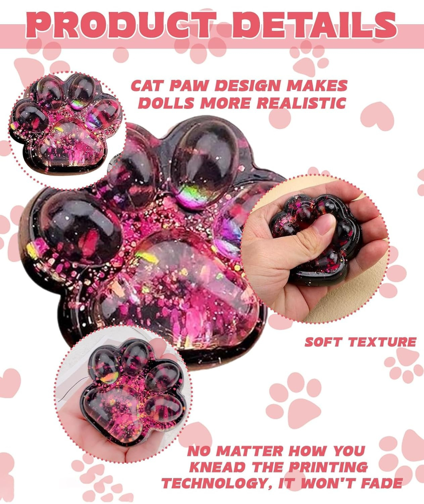 Jucarie fidget senzoriala  pernuta labuta de pisica cu glitter, textura moale, efect de revenire lenta, antistres si relaxare, 6.5 x 6 cm, roz [2]
