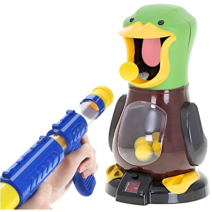 Jucarie interactiva de tras la tinta pentru copii, model ratusca, cu pistol cu aer si 10 cartuse din spuma, ecran LCD pentru scor, dezvoltarea coordonarii si concentrarii, multicolor [9]