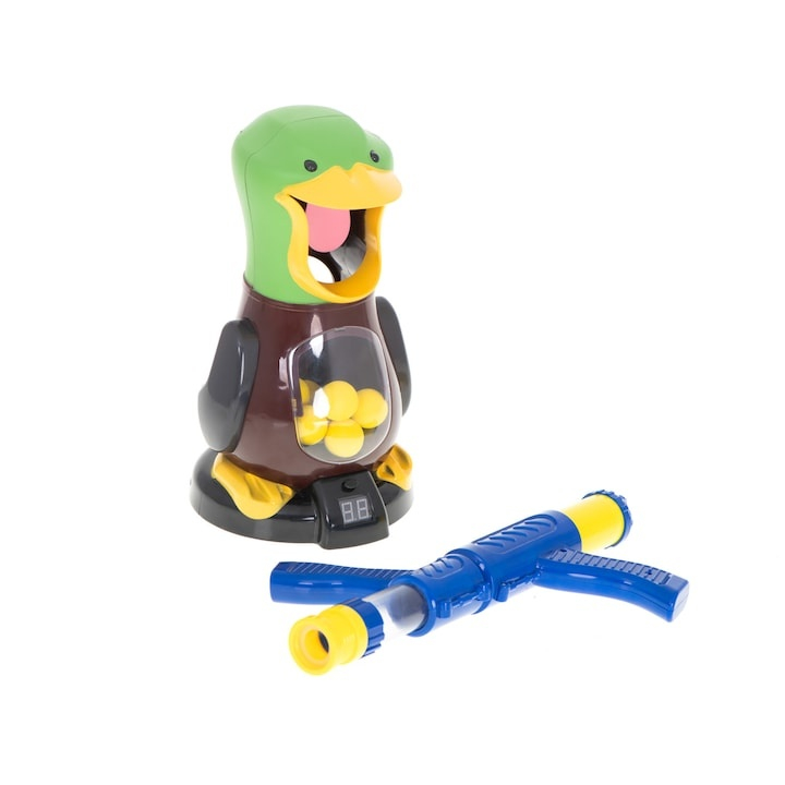 Jucarie interactiva de tras la tinta pentru copii, model ratusca, cu pistol cu aer si 10 cartuse din spuma, ecran LCD pentru scor, dezvoltarea coordonarii si concentrarii, multicolor [5]