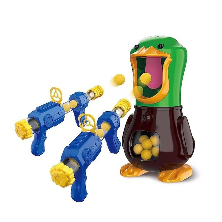 Jucarie interactiva pentru copii, set 2 pistoale, 24 bile, afisaj electronic pentru scor, model ratusca, 29 x 16 cm [7]