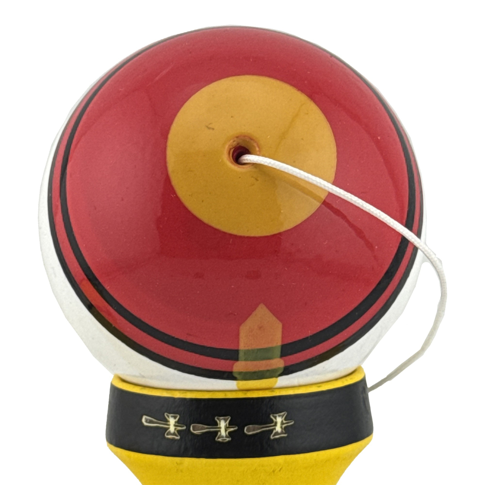 Kendama profesionala Big Cups V2 Super Sticky, model Rege, rulment metalic, lemn rezistent, ata 55 cm, 18.5 cm, galben [4]