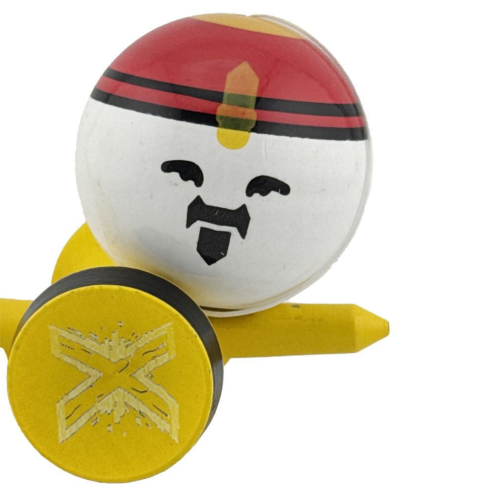 Kendama profesionala Big Cups V2 Super Sticky, model Rege, rulment metalic, lemn rezistent, ata 55 cm, 18.5 cm, galben [5]
