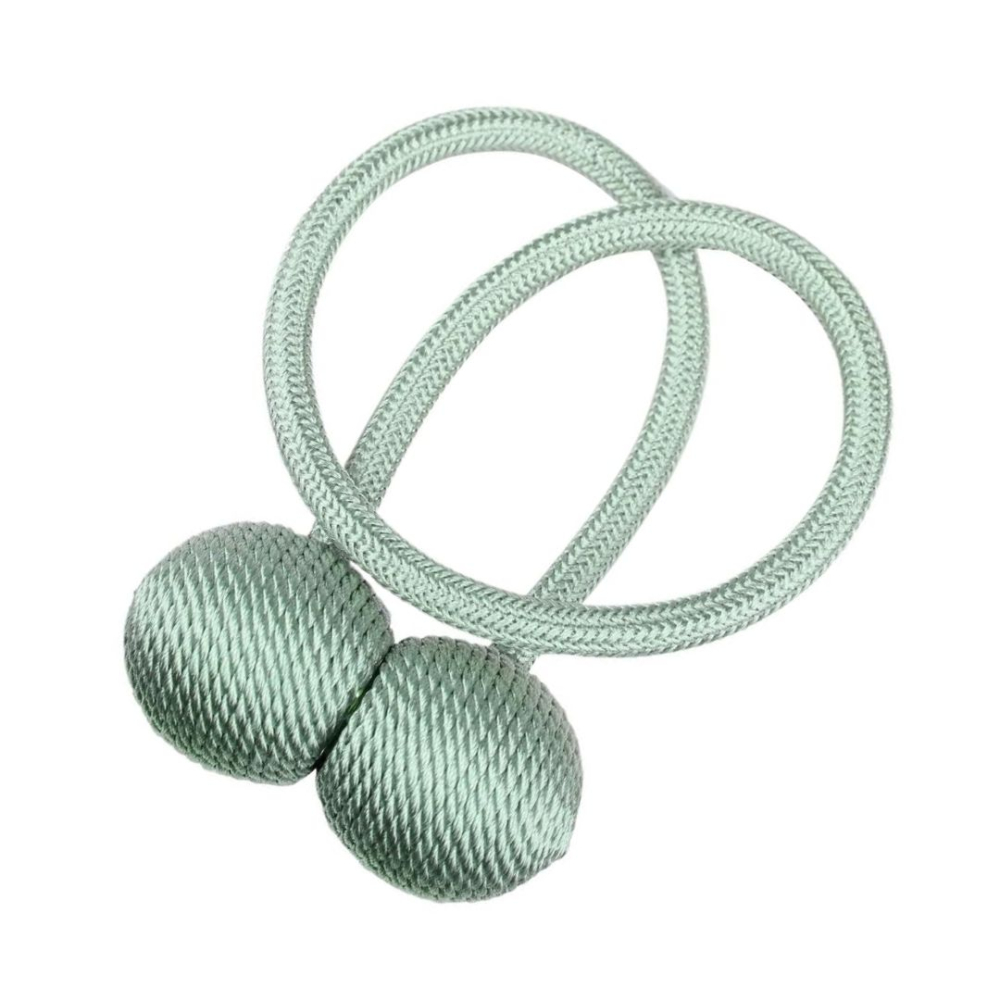 Kit 2 accesorii magnetice pentru prinderea perdelelor si draperiilor, snur textil, 44 cm, verde menta [3]