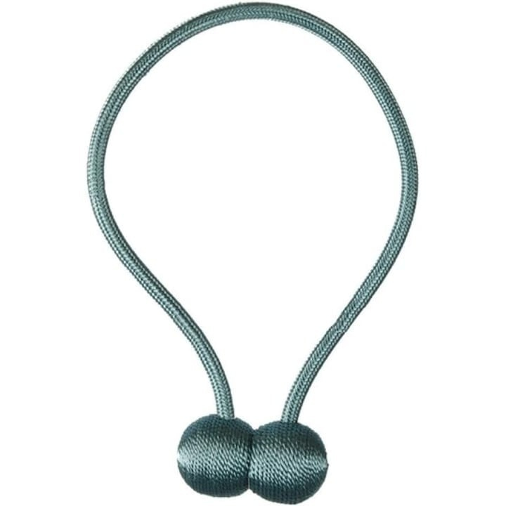 Kit 2 accesorii magnetice pentru prinderea perdelelor si draperiilor, snur textil, 44 cm, verde menta [4]