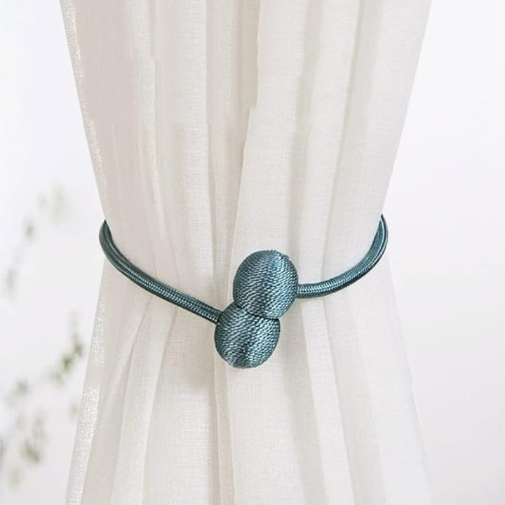 Kit 2 accesorii magnetice pentru prinderea perdelelor si draperiilor, snur textil, 44 cm, verde menta [3]