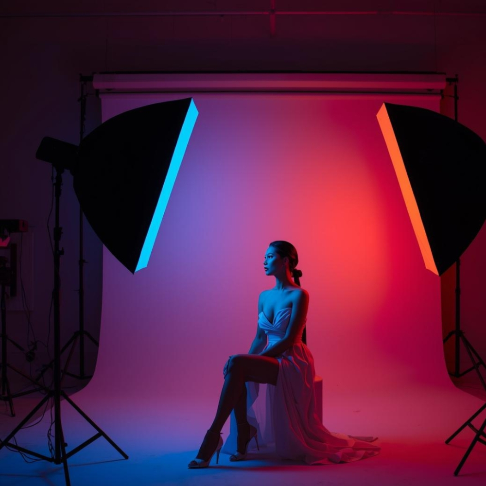 Kit 2 LED E27 RGB 50W, 2 softboxuri, geanta pentru transport, 2 telecomenzi pentru control individual, suport reglabil 200cm [6]