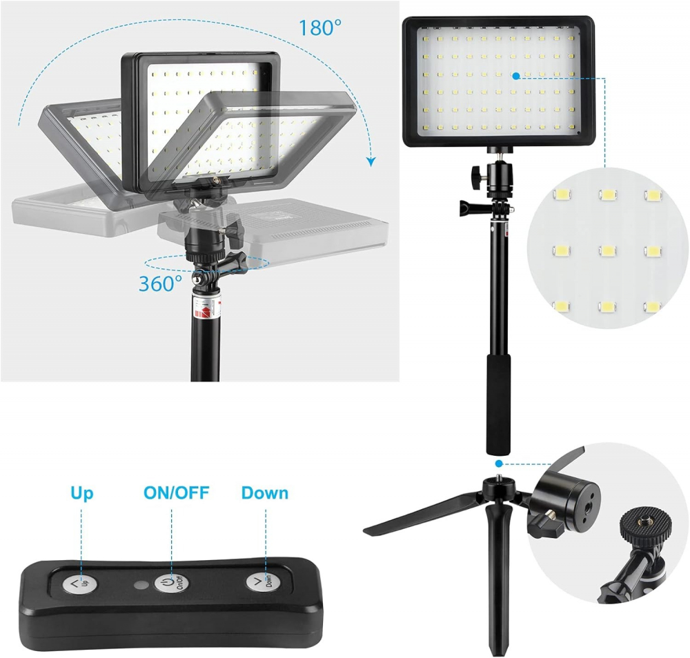 Kit 2 mini panouri LED Neewer, lumina ajustabila din filtre, cap bila 360 grade inclus, trepiezi-stativi reglabili 116 cm, 8 filtre de culoare multicolore [4]
