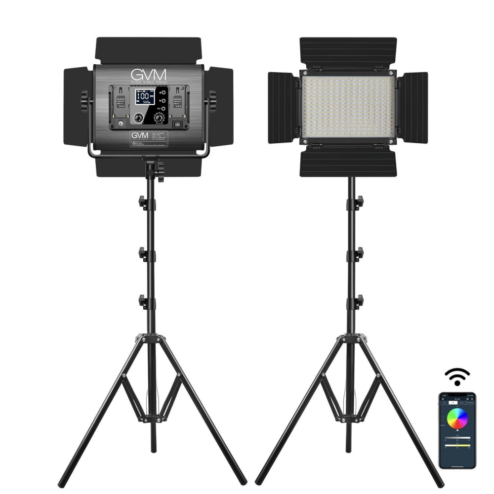 Kit 2 Panouri Bi Color GVM 880RS, 752 LED, trepiezi 200 cm inclusi, geanta transport si accesorii