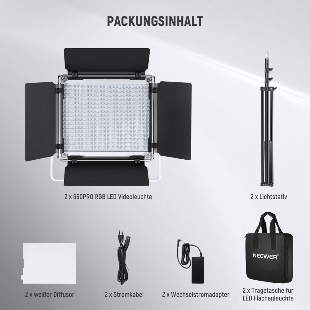 Kit 2 Panouri Neewer RGB PRO 660 LED, trepiezi reglabili 200 cm, gentute de transport incluse [2]