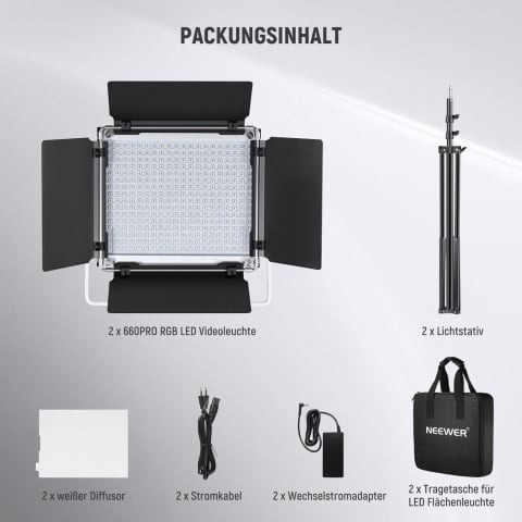 Kit 2 Panouri Neewer RGB PRO 660 LED, trepiezi reglabili 200 cm, geanta transport inclusa [2]