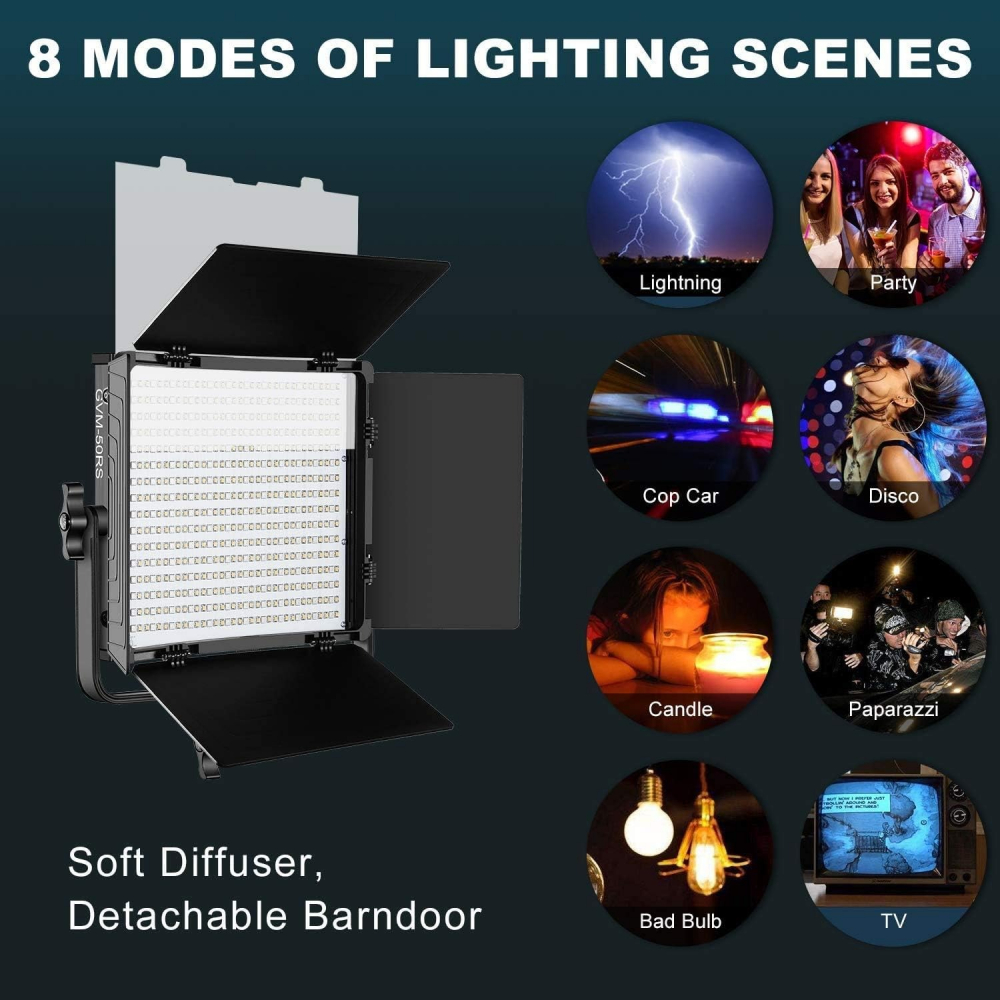 Kit 2 Panouri RGB, GVM 50RS, 384 LED, trepiezi 200 cm inclusi, geanta transport si accesorii [7]