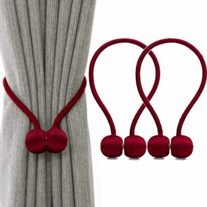 Kit 2 prinderi magnetice pentru perdele si draperii, snur decorativ impletit, 44 cm, rosu bordo [3]