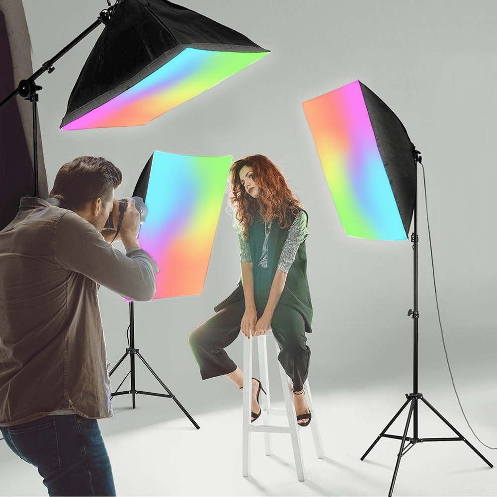 Kit 2 Softbox, 2 Becuri LED RGB 50W E27, control prin telecomanda, inaltime ajustabila, max 200cm [2]