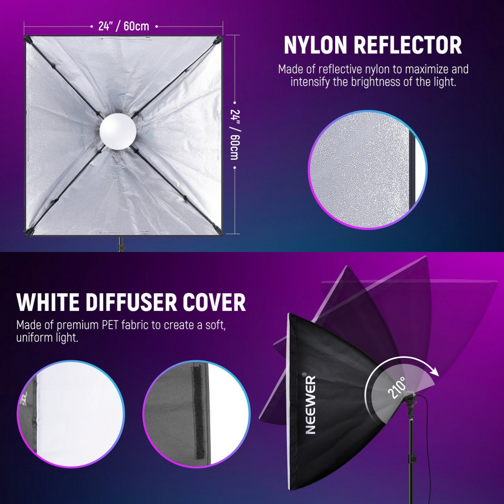 Kit 2 softbox Neewer, becuri LED RGB 24W, trepiezi 200 cm, geanta transport, control prin aplicatie [4]