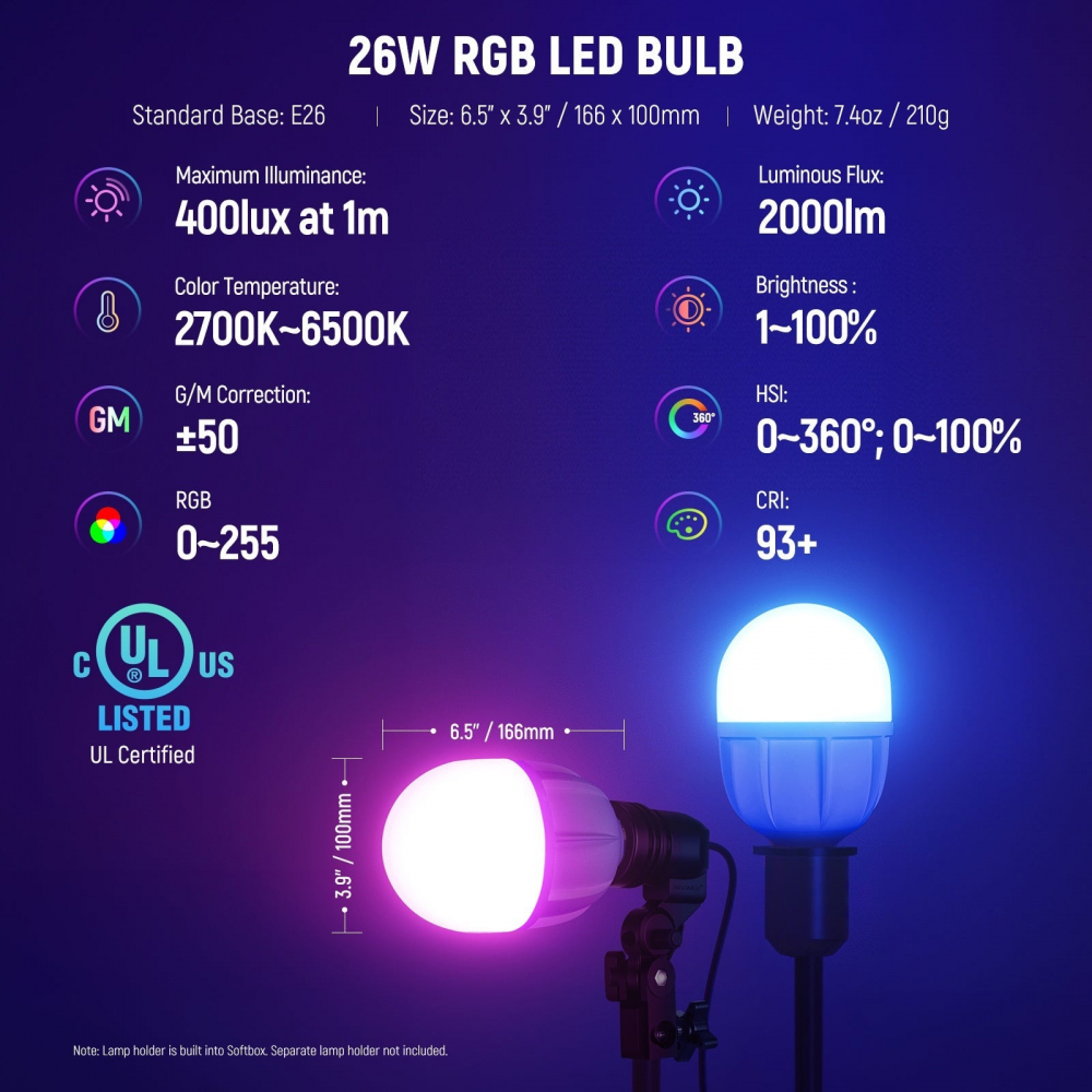 Kit 2 softbox Neewer, becuri LED RGB 24W, trepiezi 200 cm, geanta transport, control prin aplicatie [9]