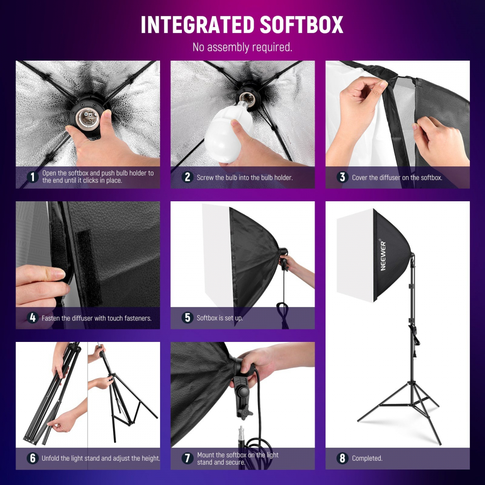 Kit 2 softbox Neewer, becuri LED RGB 24W, trepiezi 200 cm, geanta transport, control prin aplicatie [3]