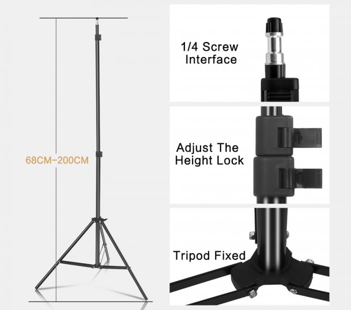 Kit de 2 softboxuri, cu 2 trepiezi reglabili 200 cm, 2 panouri LED Bi color, de 45W, temperatura culorii reglabila, geanta de transport inclusa, Hakutatz [6]