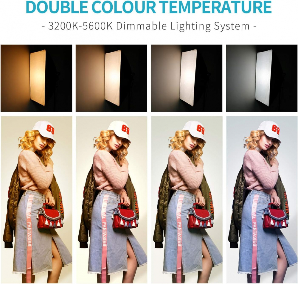 Kit de 2 softboxuri, cu 2 trepiezi reglabili 200 cm, 2 panouri LED Bi color, de 45W, temperatura culorii reglabila, geanta de transport inclusa, Hakutatz [9]