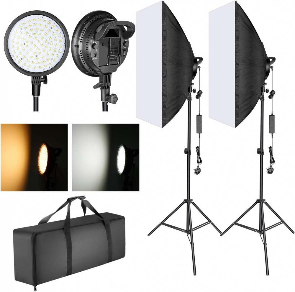 Kit de 2 softboxuri, cu 2 trepiezi reglabili 200 cm, 2 panouri LED Bi color, de 45W, temperatura culorii reglabila, geanta de transport inclusa, Hakutatz [2]