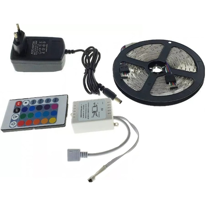 Kit banda led RGB, 5m, 270 de leduri, cu telecomanda, rezistent la apa, multicolor [4]