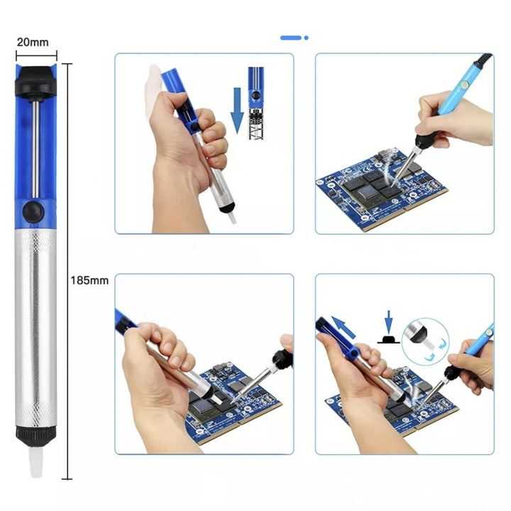 Kit complet de lipit 15 piese, letcon 60W cu temperatura reglabila 200-450°C, 5 varfuri, pompa cositor, suport, husa transport, negru/portocaliu [8]
