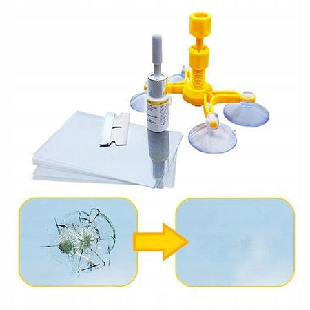 Kit complet de reparatie parbrize auto, 4 ventuze - Galben [3]