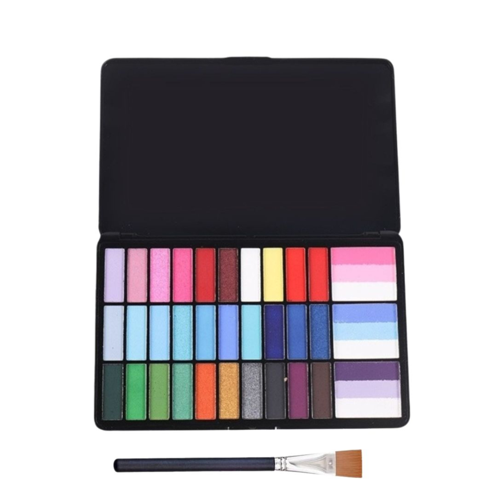 Kit complet face painting cu 39 culori vibrante si pensula pentru aplicare, vopsea pe baza de apa pentru fata si corp, multicolor [1]