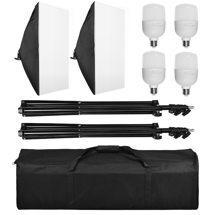 Kit de 2 softboxuri, 2 trepiezi reglabili 200 cm, 4 becuri LED 25W, geanta de transport inclusa [2]