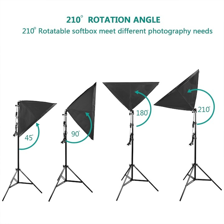 Kit de 2 softboxuri, 2 trepiezi reglabili 200 cm, 4 becuri LED 25W, geanta de transport inclusa [3]