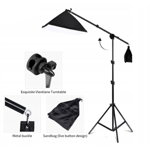 Kit de 3 softboxuri cu macara, soclu de 4 becuri, 3 trepiezi reglabili 200 cm, fara becuri [3]