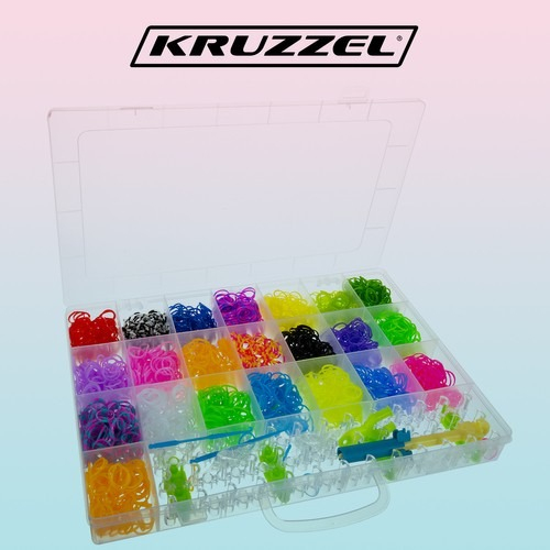 Kit de confectionare bratari, 22 culori benzi de cauciuc, 4400 piese, crosete, carlige, razboi de cusut, 34x25x4  cm, Multicolor [2]