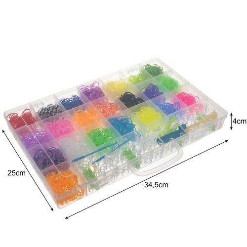 Kit de confectionare bratari, 22 culori benzi de cauciuc, 4400 piese, crosete, carlige, razboi de cusut, 34x25x4  cm, Multicolor [3]