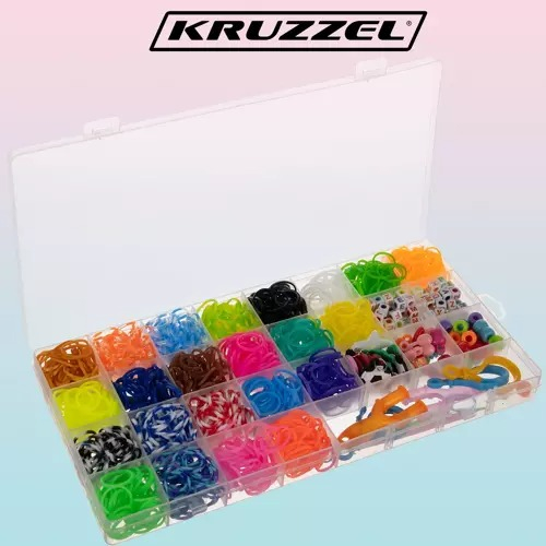 Kit de confectionare bratari, 23 culori benzi de cauciuc, 1500 piese, carlige, carabine, margele, pandantive si litere 27x13x2 cm - Multicolor [2]